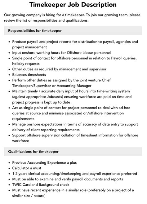timekeeper job description.